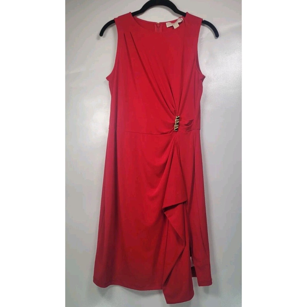 Michael Kors Large Rose Red Sleeveless Gathered Stud-Bar Women’s Dress Small